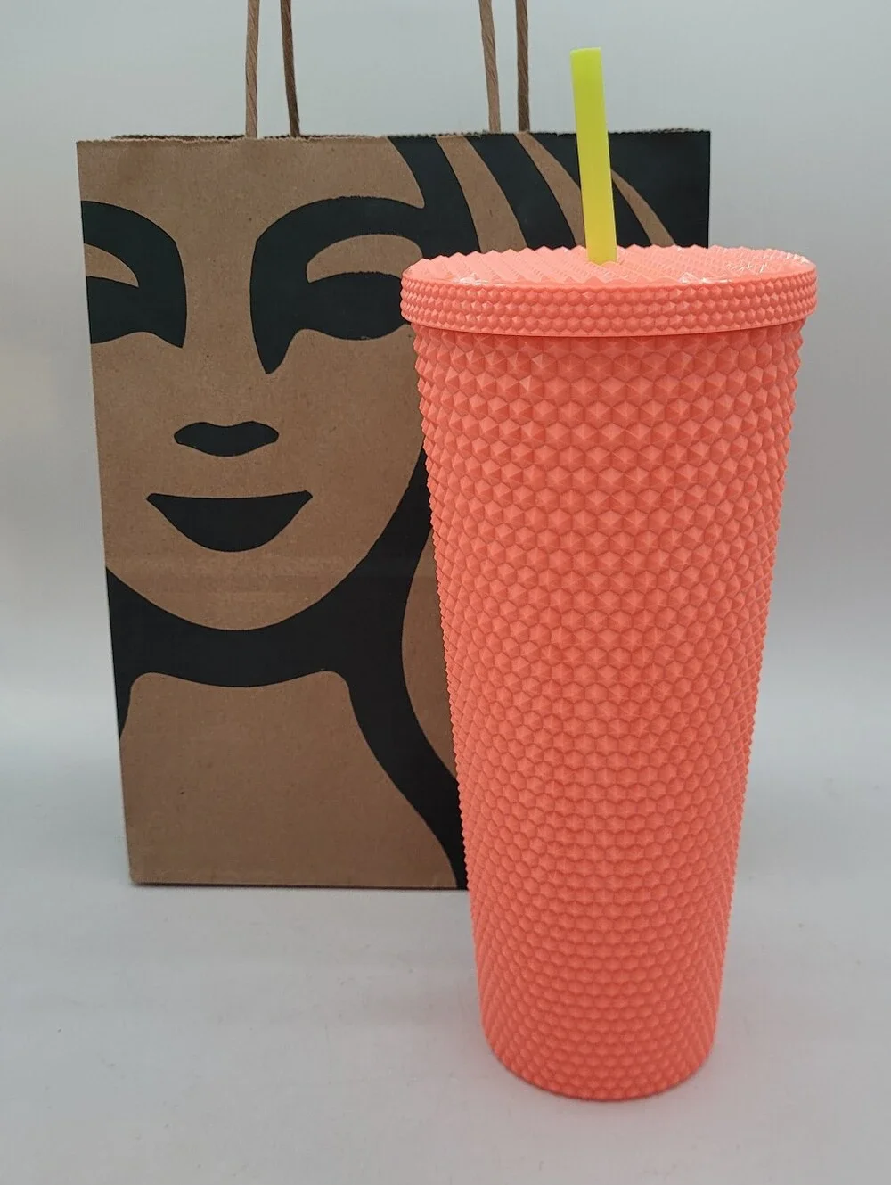 Starbucks Summer 2022 Dragonfruit (Coral/Salmon Pink) studded cold cup 24 Ounce